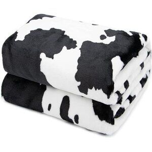 Cow Print Blanket Warm Plush Cute Black Cow Throw Blanket Soft Fleece Flannel